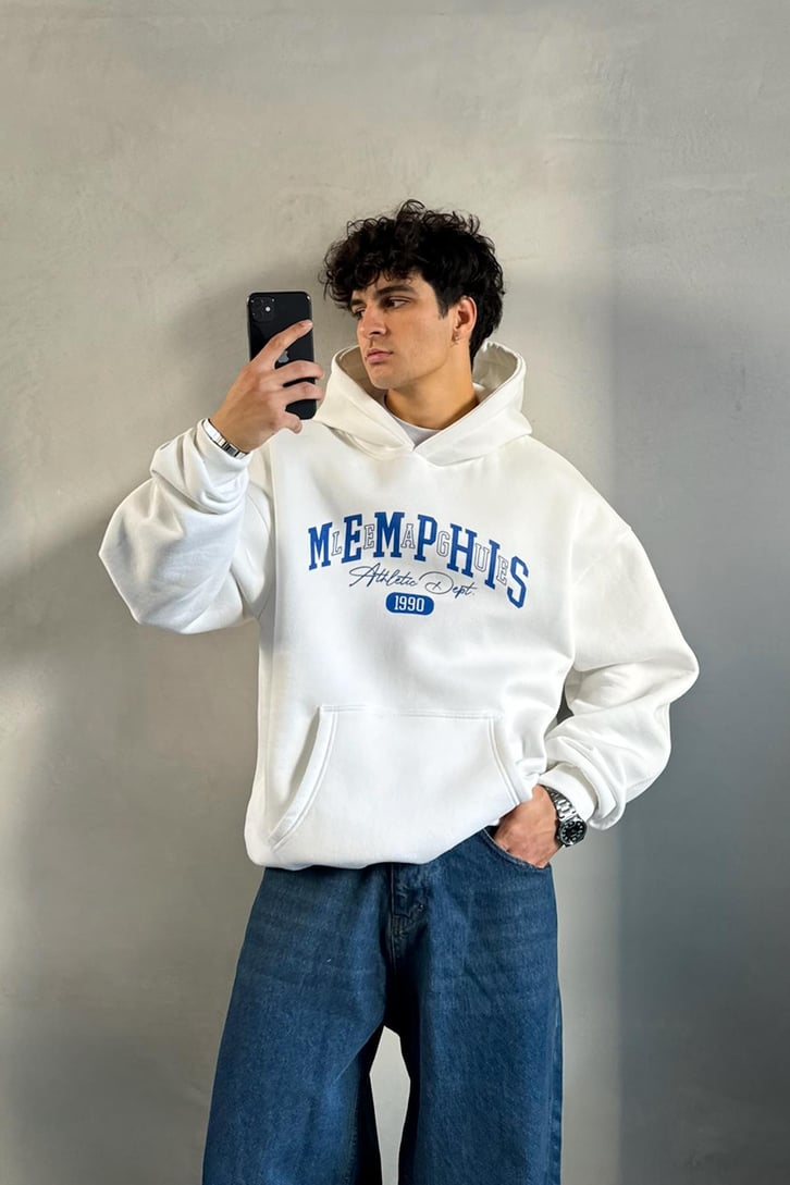 Memphis Baskılı Oversize Hoodie