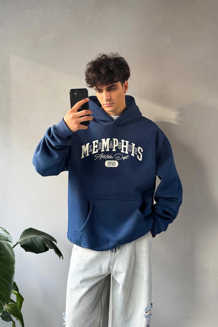 Memphis Baskılı Oversize Hoodie