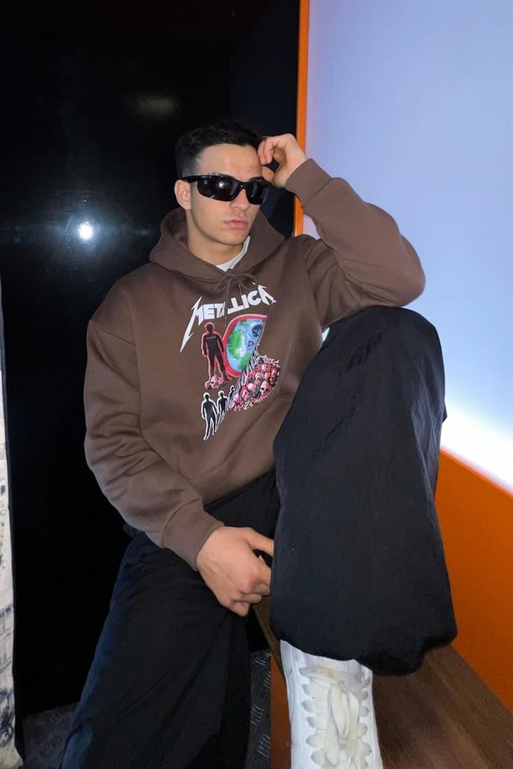 Metallica Baskılı Kahverengi Oversize Hoodie