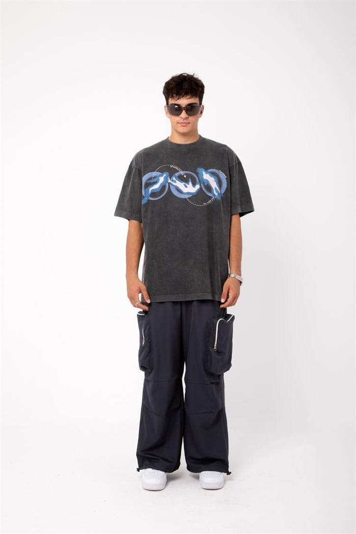 Metaverse Roaming Baskılı Acid Wash Oversize Tişört