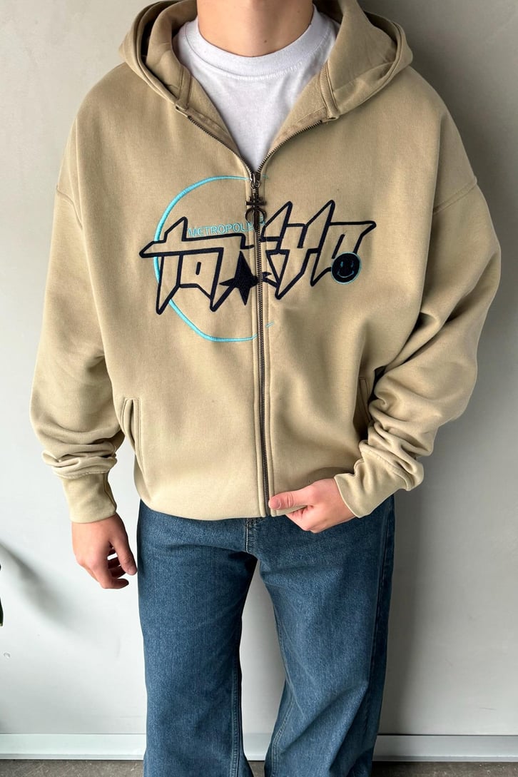 Metropolis Nakışlı Zip Hoodie