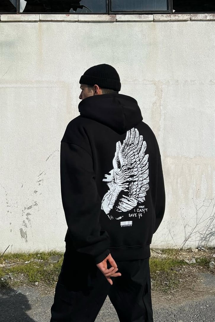 Mhm Studios Sırt Baskılı Siyah Hoodie