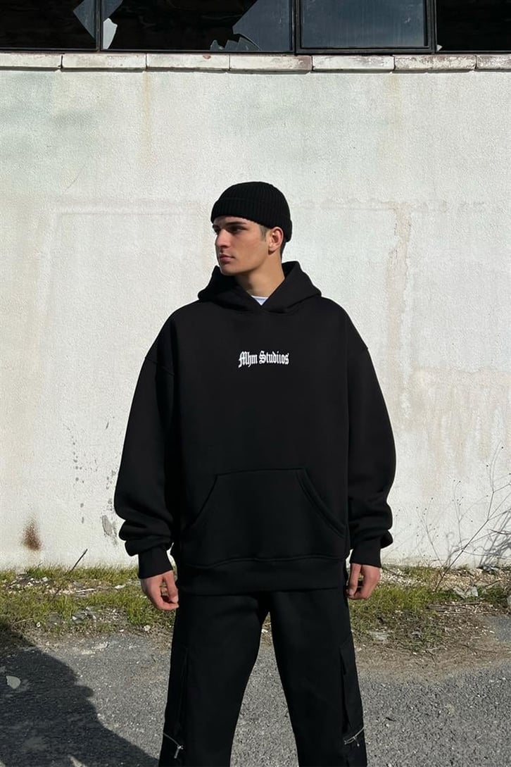 Mhm Studios Sırt Baskılı Siyah Hoodie