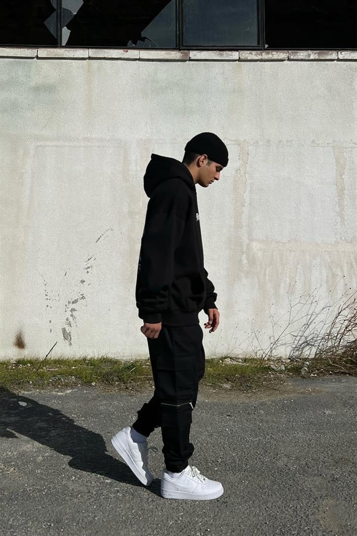 Mhm Studios Sırt Baskılı Siyah Hoodie