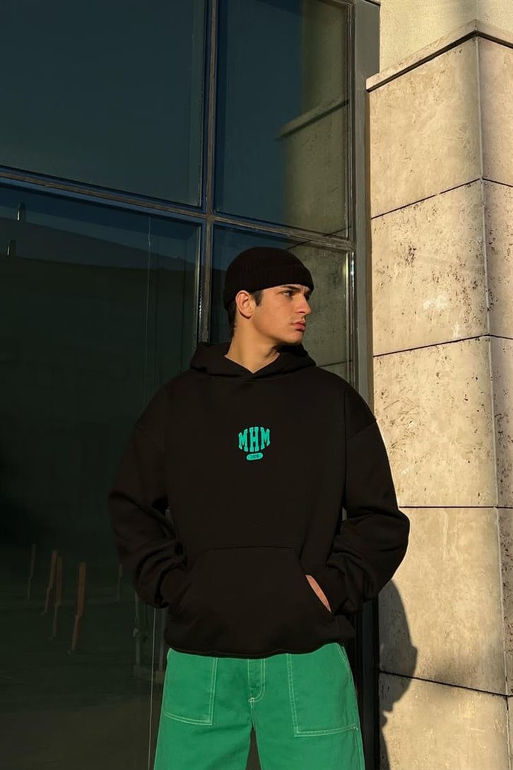 Mhm Survive Sırt Baskılı Siyah Oversize Hoodie