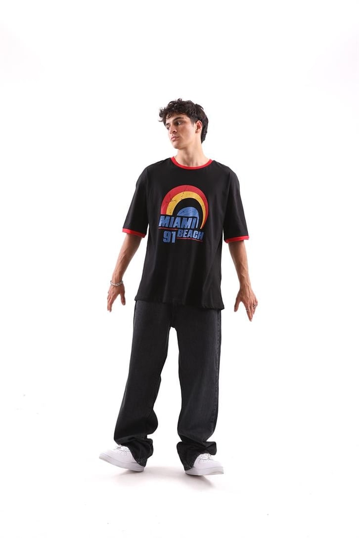 Miami Beach Baskılı Oversize Tshirt