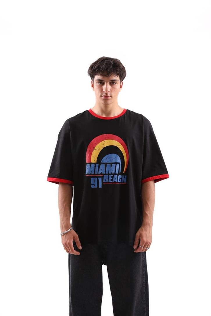 Miami Beach Baskılı Oversize Tshirt