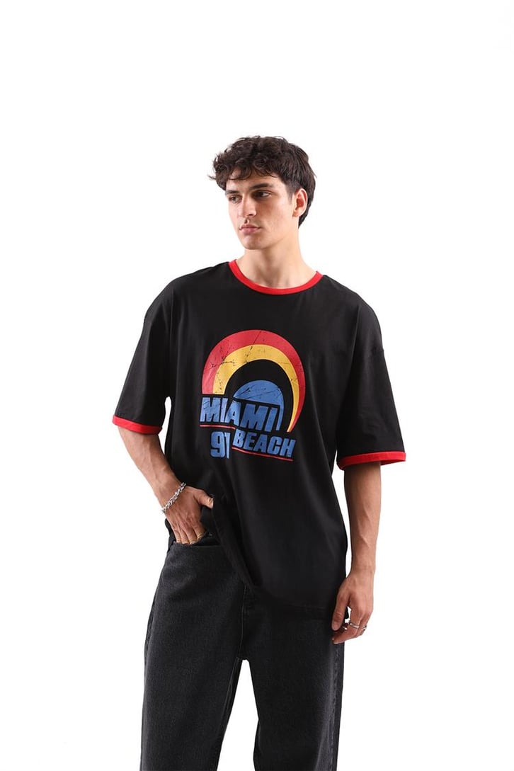 Miami Beach Baskılı Oversize Tshirt