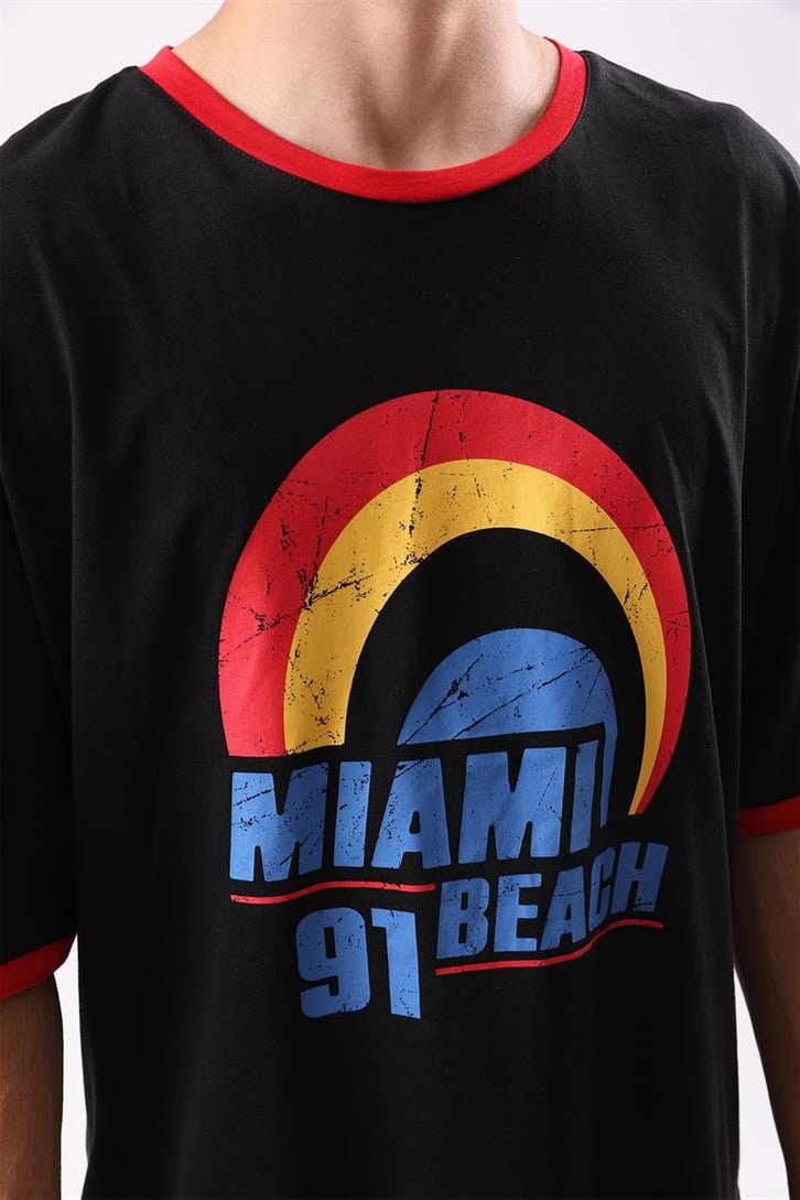 Miami Beach Baskılı Oversize Tshirt