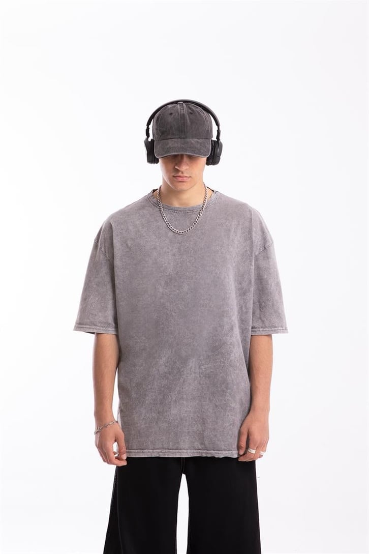 Midnight Ceremony Sırt Baskılı Acid Wash Oversize Tshirt