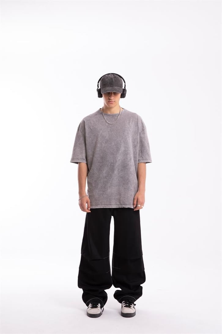 Midnight Ceremony Sırt Baskılı Acid Wash Oversize Tshirt