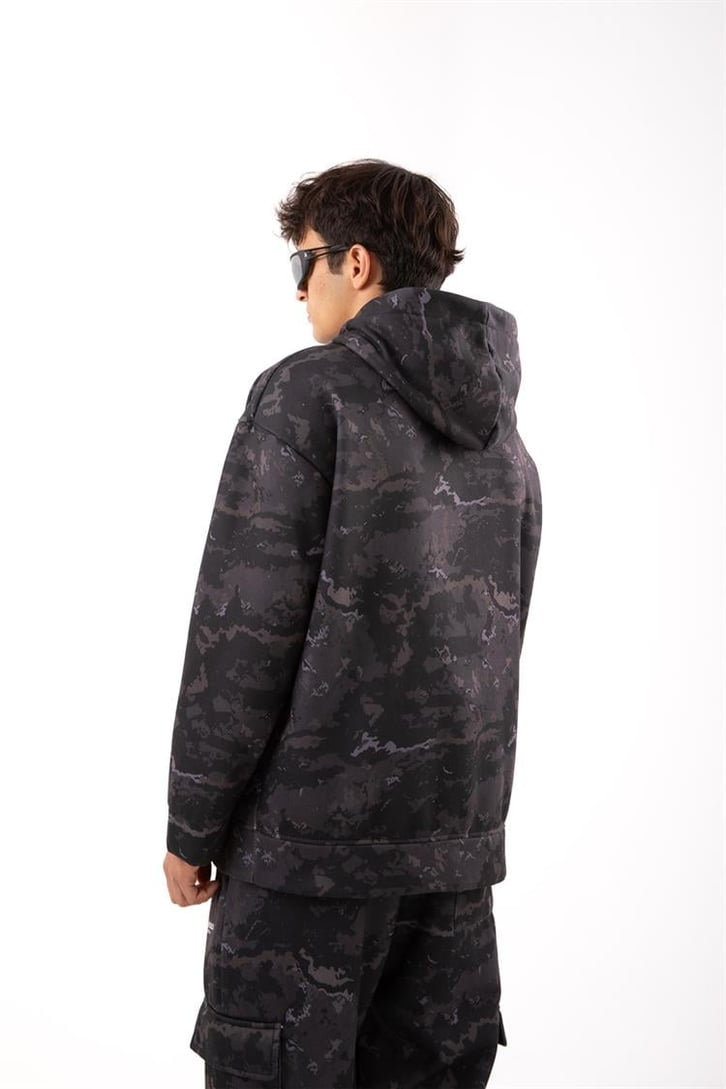 Military Desenli Oversize Siyah Eşofman Takımı
