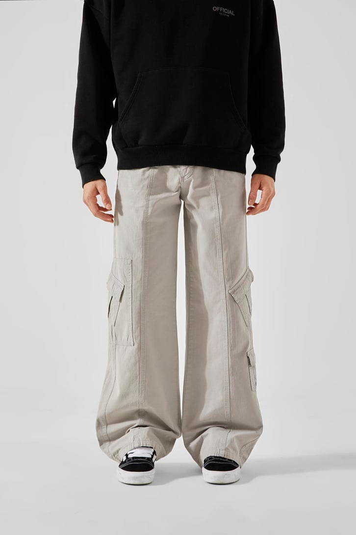 Mini Cep Detay Açık Gri Baggy Pantolon