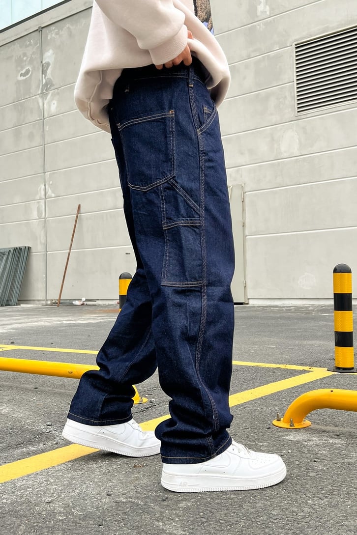 Mini Cep Detay Lacivert Baggy Jean