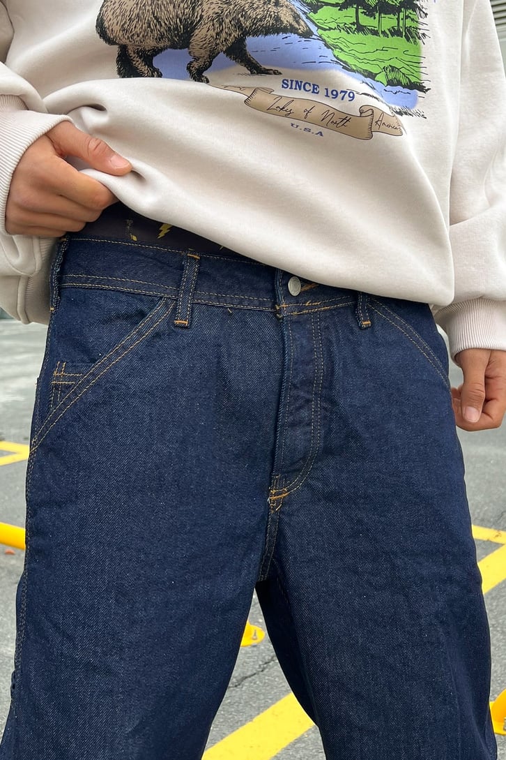 Mini Cep Detay Lacivert Baggy Jean