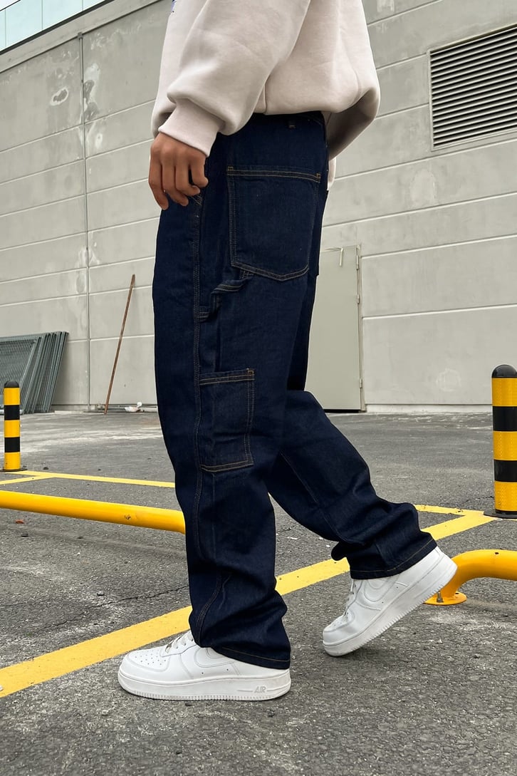 Mini Cep Detay Lacivert Baggy Jean