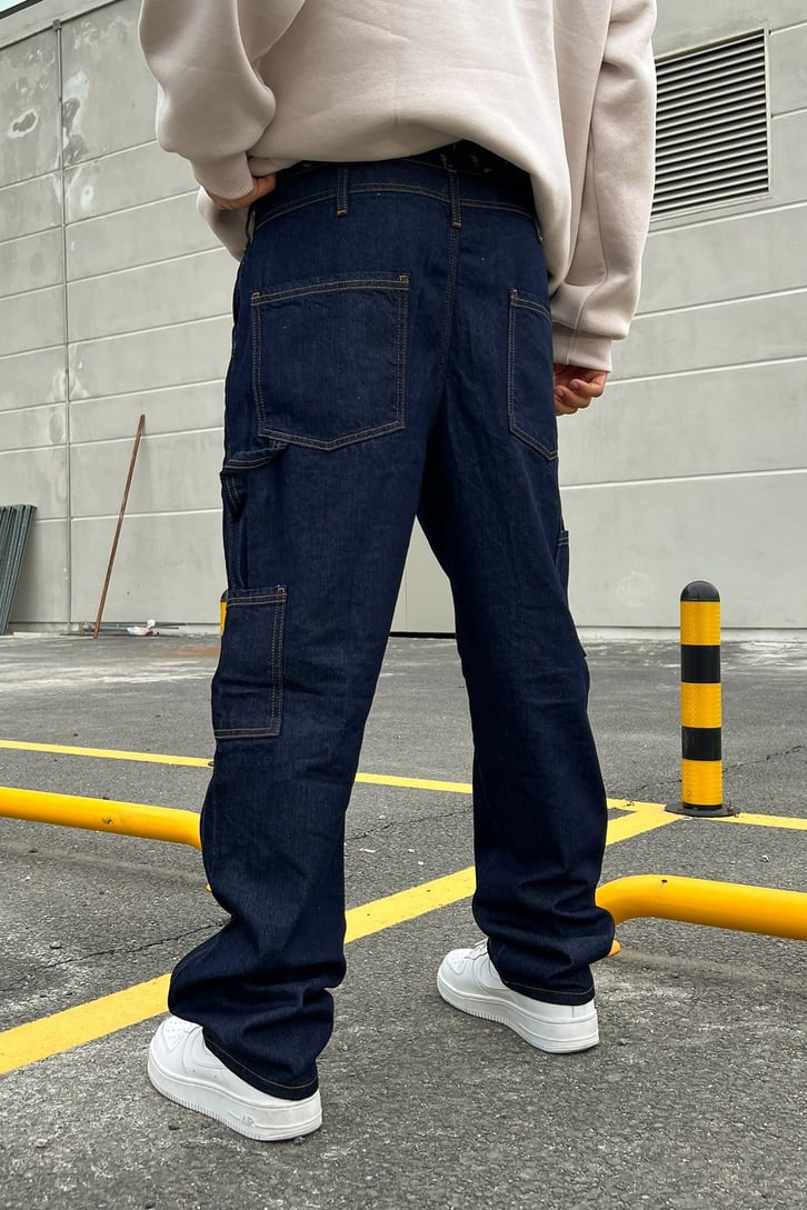 Mini Cep Detay Lacivert Baggy Jean