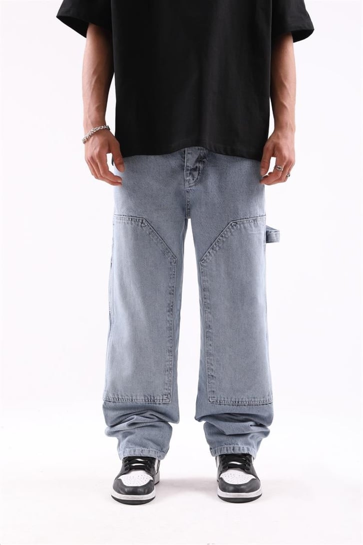Mini Cep Detaylı Buz Mavi Baggy Jean