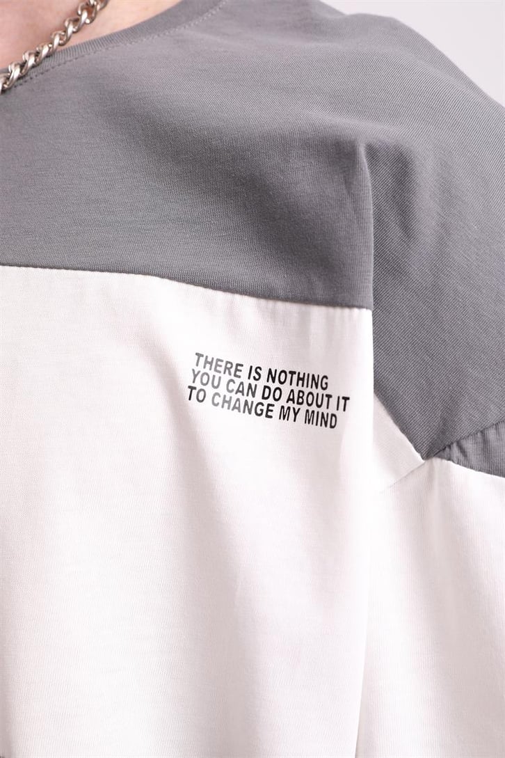 Mini Text Baskılı Çizgili Oversize Tshirt