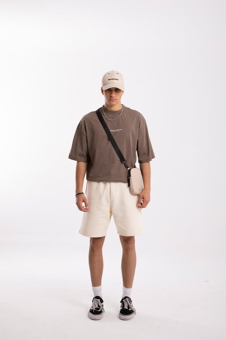Mini Text Baskılı Vizon Oversize Tshirt