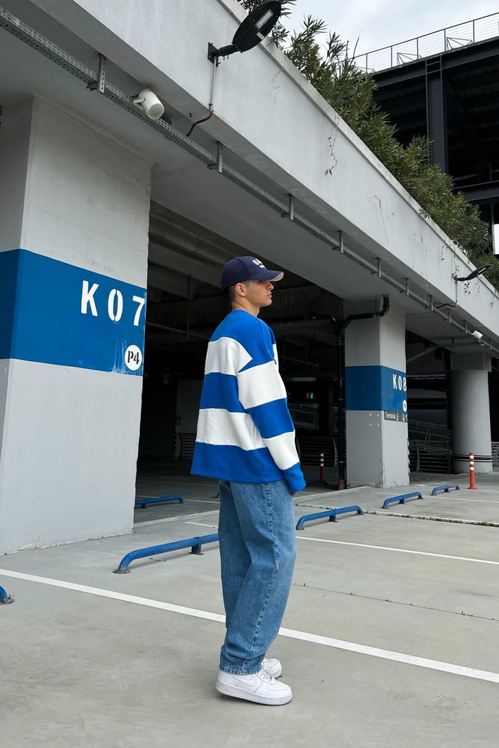 Mini Text Çizgili Oversize Sweatshirt