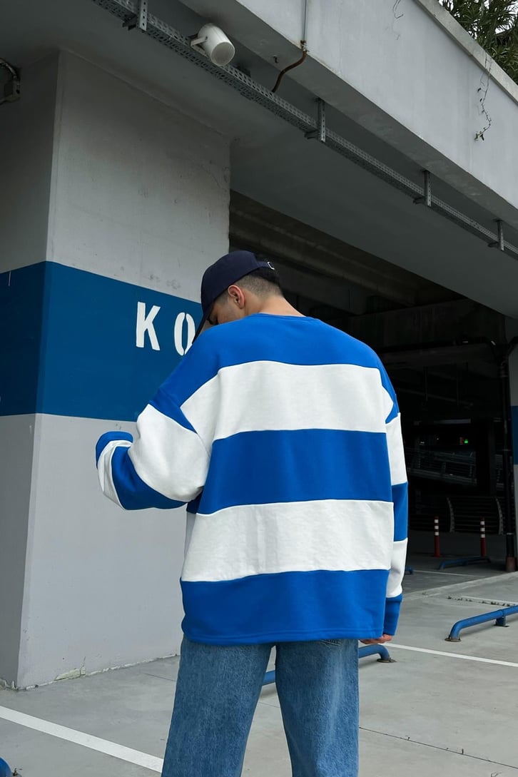 Mini Text Çizgili Oversize Sweatshirt