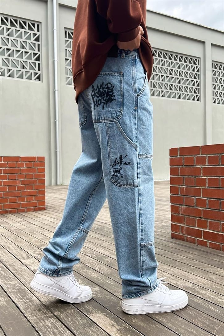 Mini Text Printed Açık Mavi Regular Fit Jean