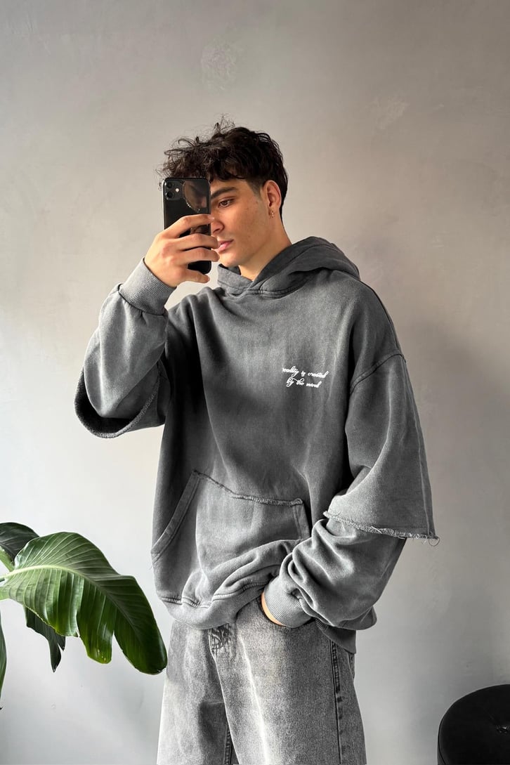 Minimal Baskılı Double Kol Hoodie