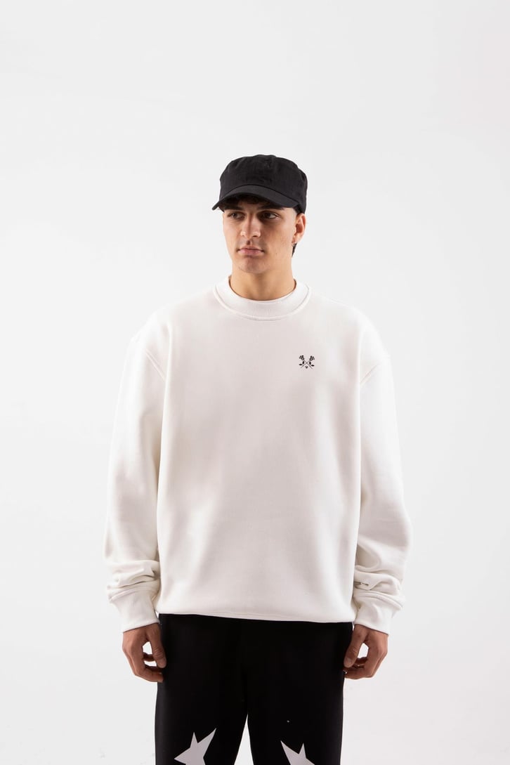 Minimal Baskılı Ekru Oversize Sweatshirt