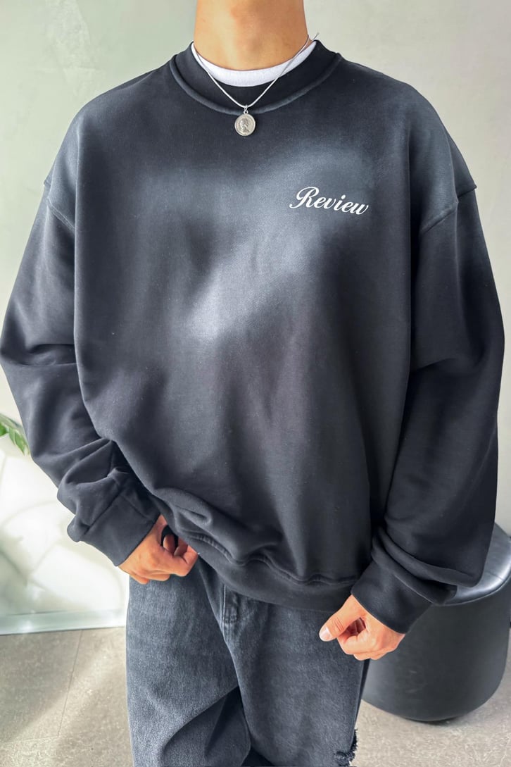 Minimal Baskılı Oversize Bisiklet Yaka Sweatshirt