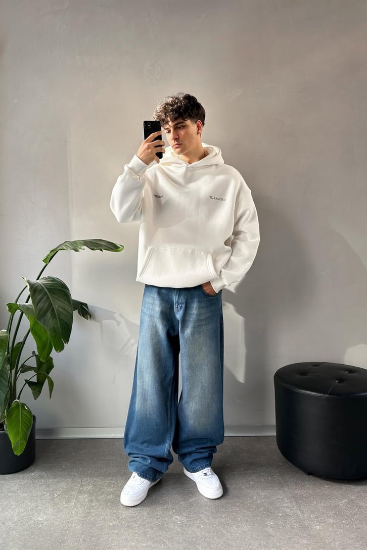 Minimal Baskılı Oversize Hoodie