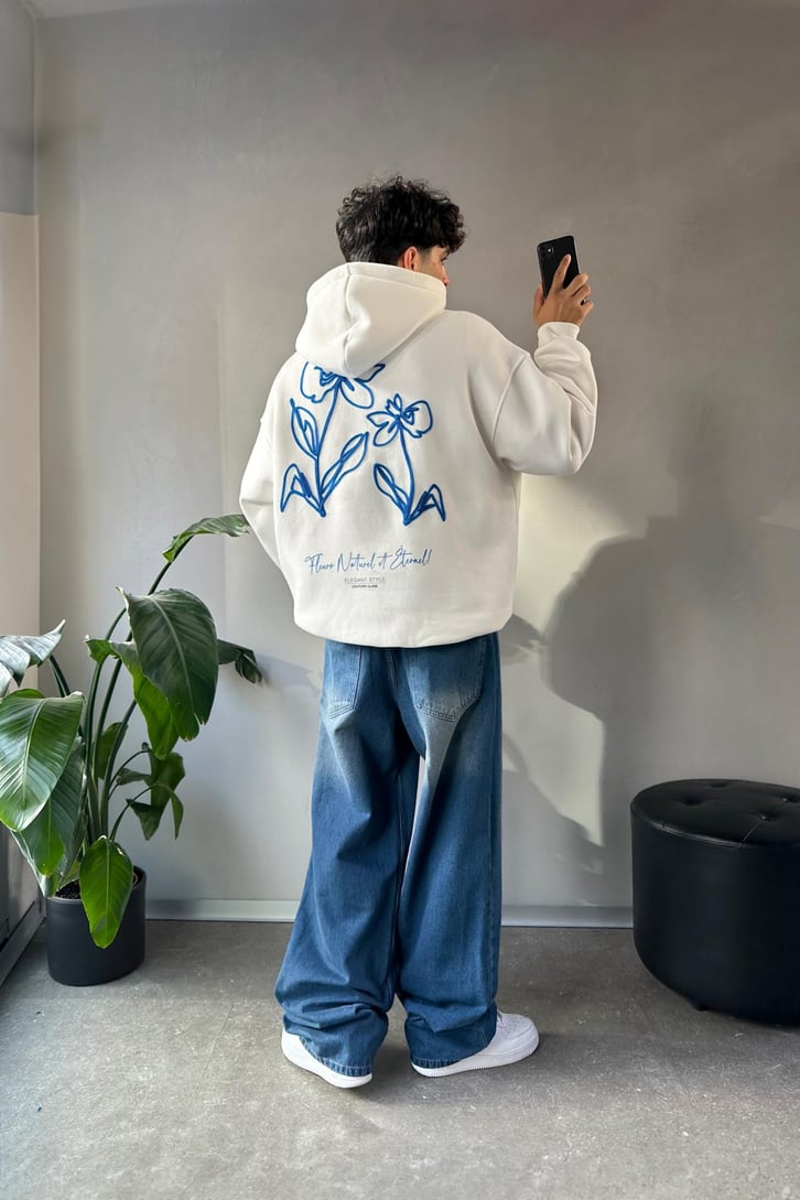 Minimal Baskılı Oversize Hoodie