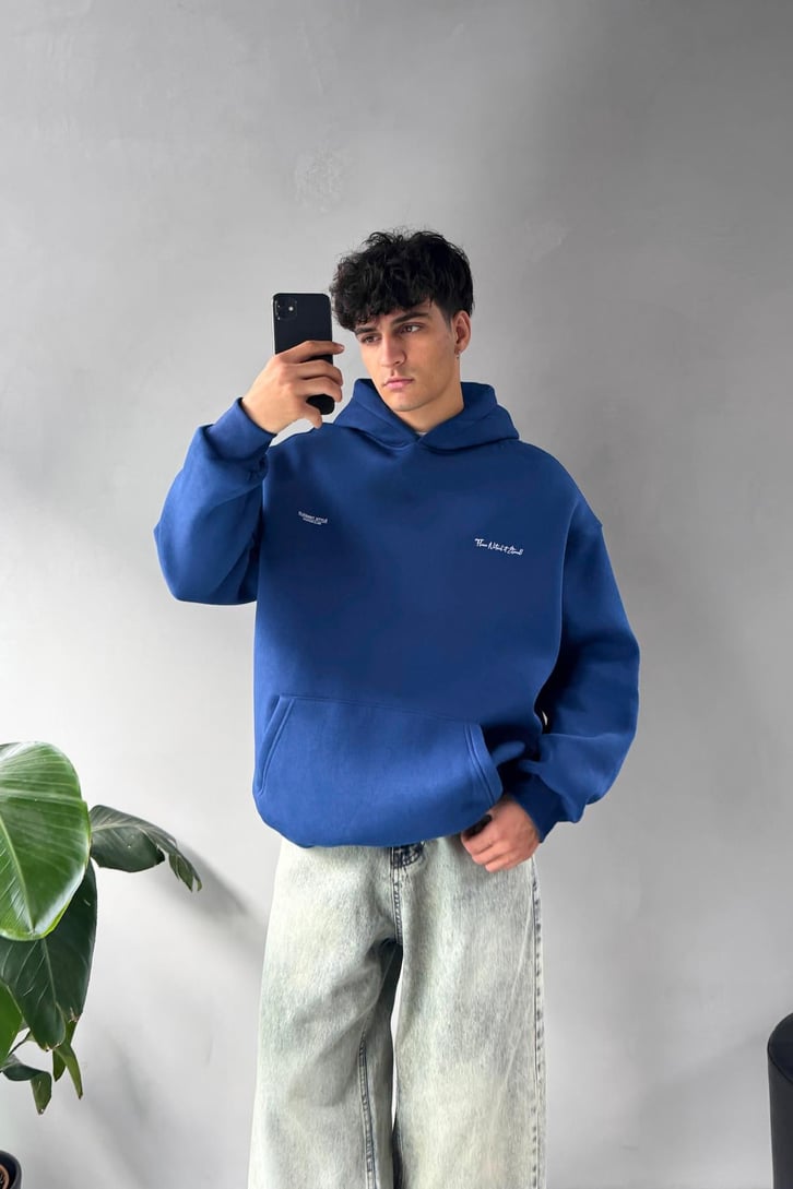 Minimal Baskılı Oversize Hoodie