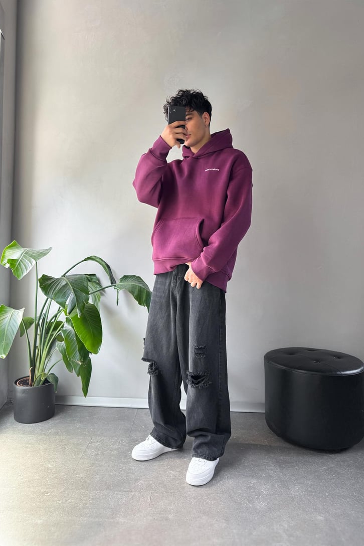Minimal Baskılı Oversize Hoodie