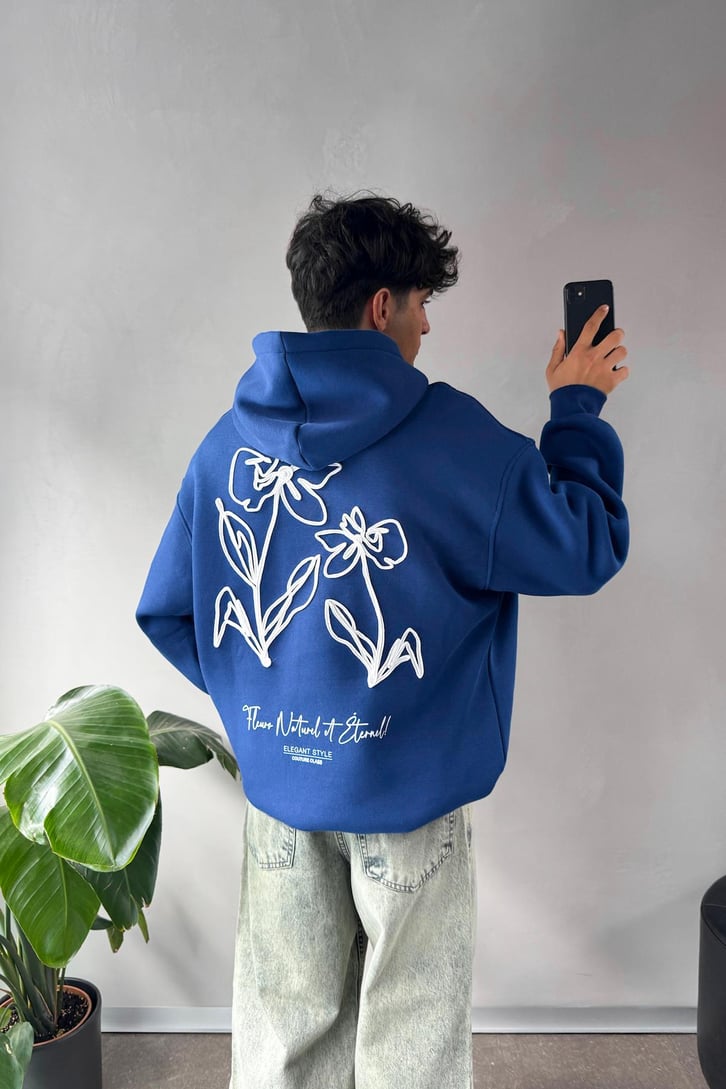 Minimal Baskılı Oversize Hoodie