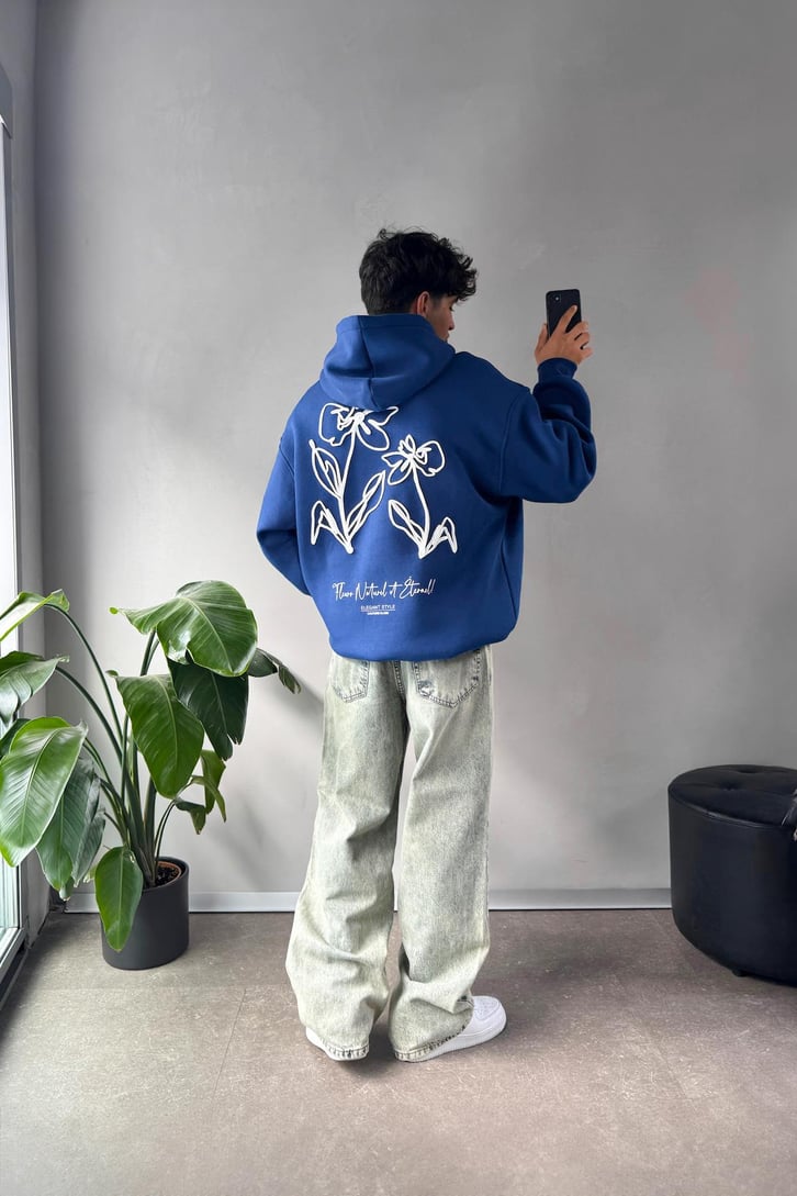 Minimal Baskılı Oversize Hoodie