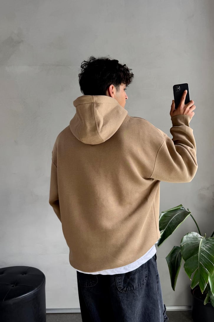 Minimal Baskılı Oversize Hoodie