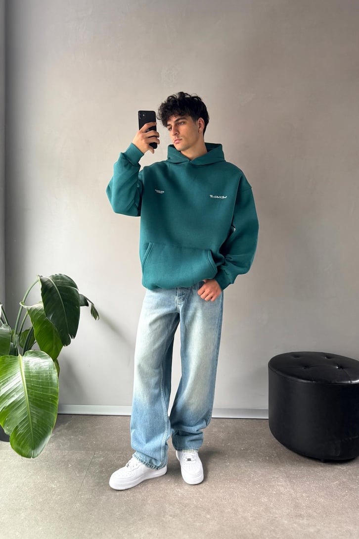 Minimal Baskılı Oversize Hoodie