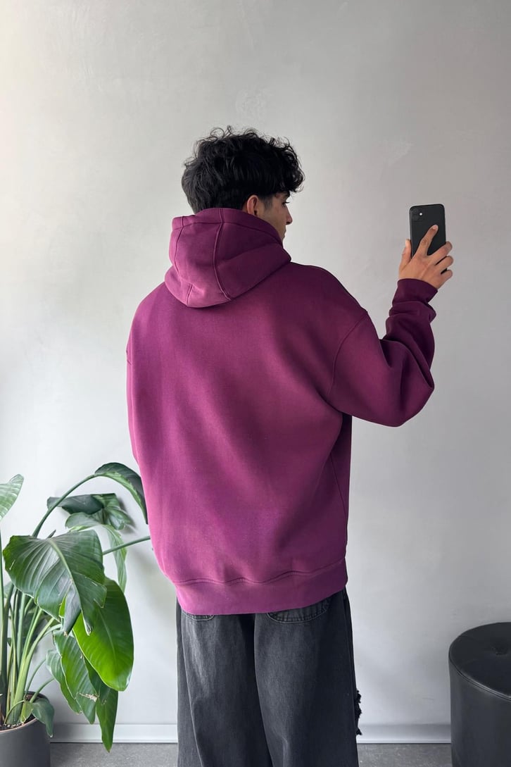 Minimal Baskılı Oversize Hoodie