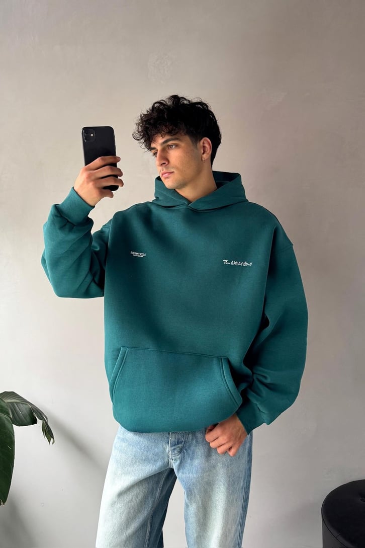 Minimal Baskılı Oversize Hoodie