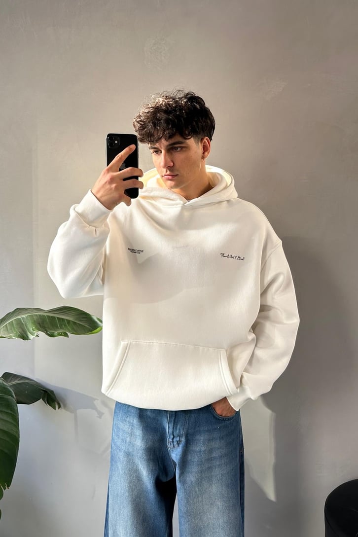 Minimal Baskılı Oversize Hoodie