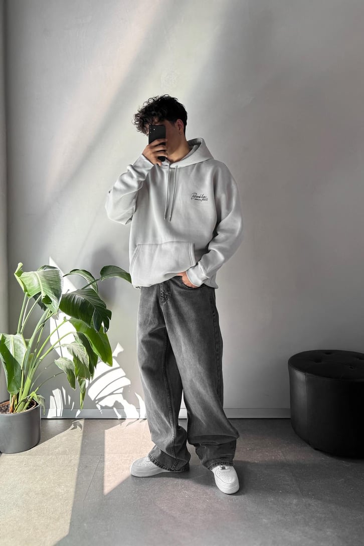 Minimal Brooklyn Baskılı Oversize Hoodie