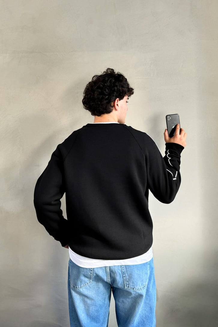 Minimal Nakışlı Bisiklet Yaka Sweatshirt