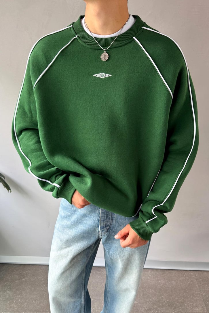 Minimal Nakışlı Bisiklet Yaka Sweatshirt