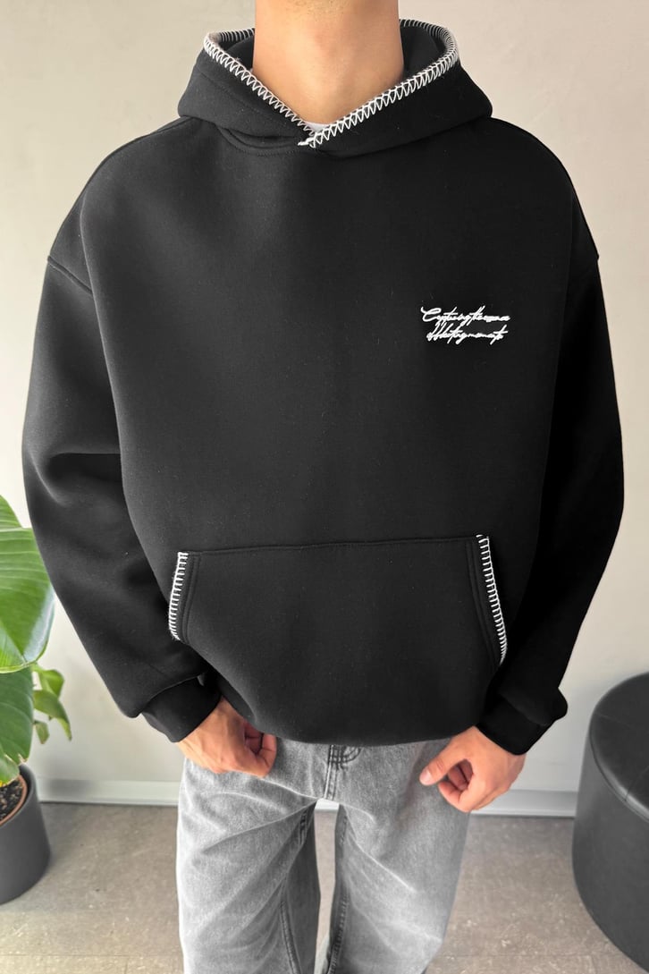 Minimal Nakışlı Oversize Hoodie