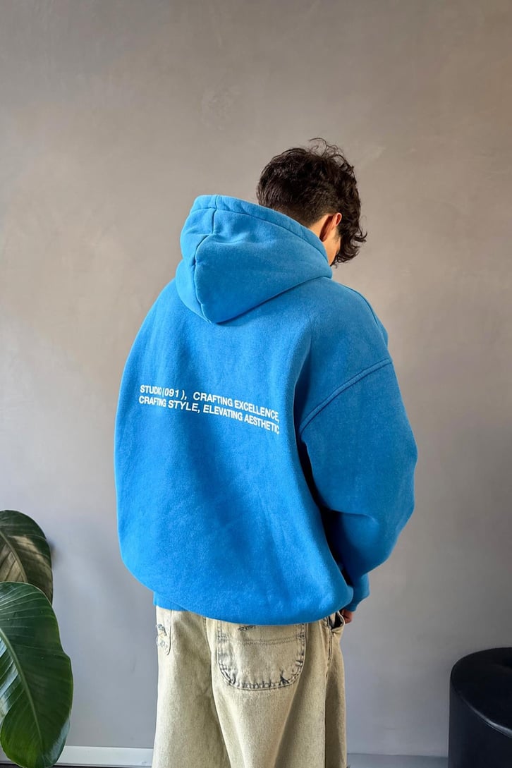 Minimal Nakışlı Sırt Detay Oversize Hoodie