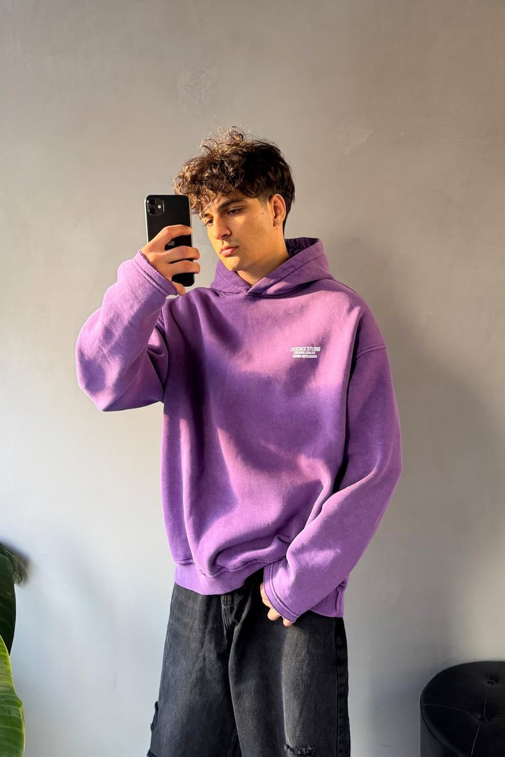 Minimal Nakışlı Sırt Detay Oversize Hoodie