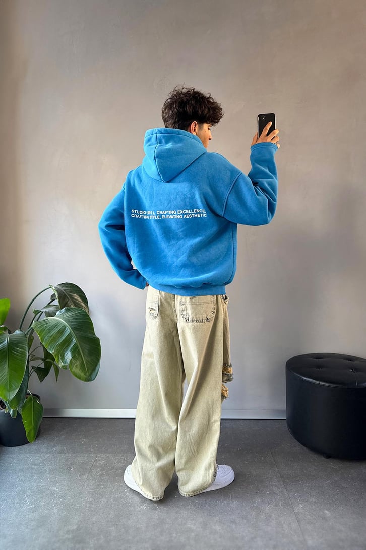 Minimal Nakışlı Sırt Detay Oversize Hoodie