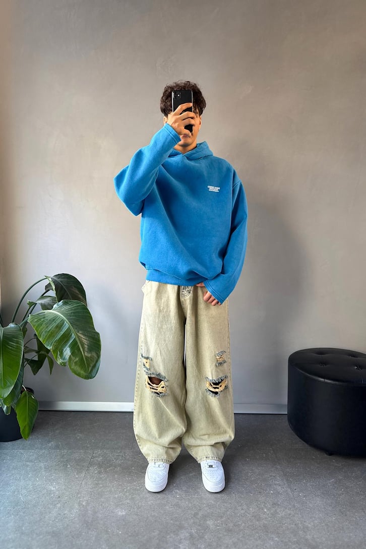 Minimal Nakışlı Sırt Detay Oversize Hoodie