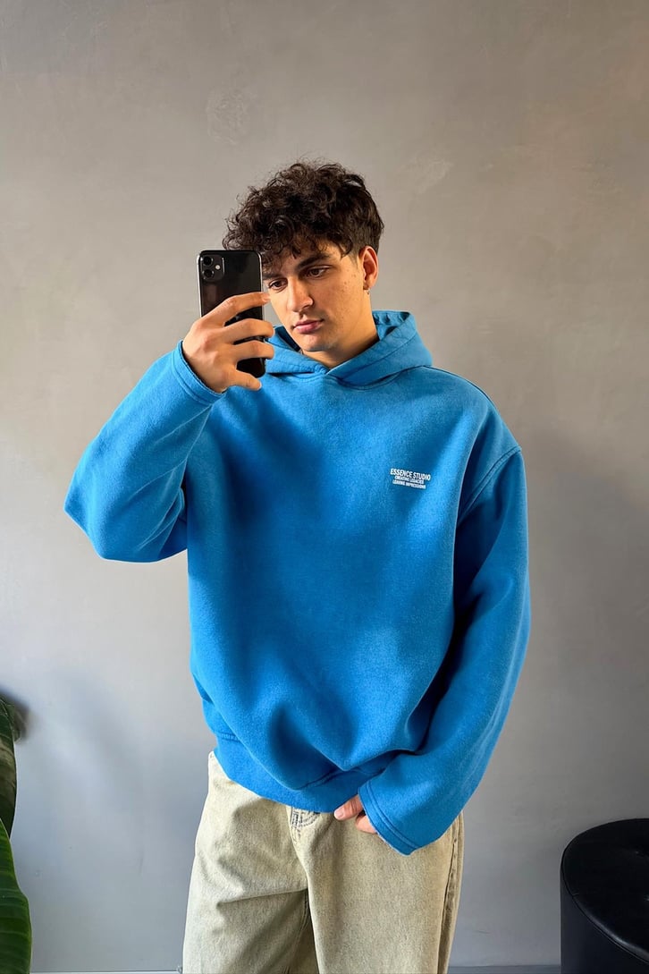 Minimal Nakışlı Sırt Detay Oversize Hoodie
